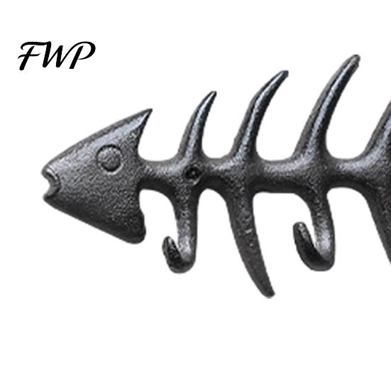 Heavy Duty Cast Iron Hooks Fish Bones Wall Mounted Towel Rack, Stylish Hanger with 4 Hook for Towels Robes, Waterproof Rust-Resistant Nautical Home &