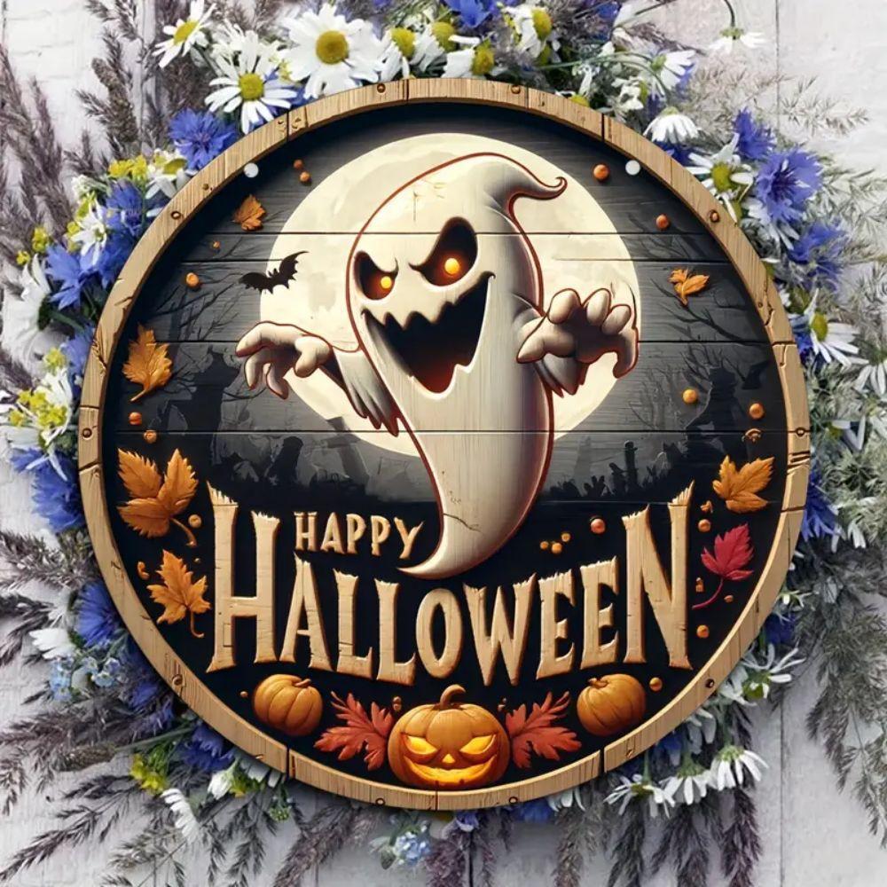 Halloween Wooden Door Plaque Craftsmanship Circular Logo Witch Pendant Home Decor