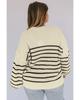 Azura Exchange Khaki Plus Size Striped Drop Shoulder Puff Sleeve Sweater