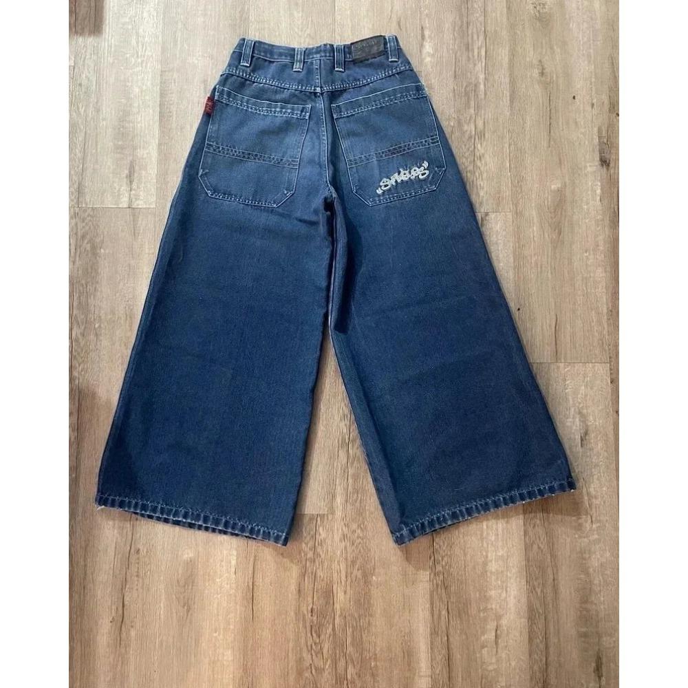 Джинсы ZYLLO Baggy Y2K Одежда Мужская Женская Харадзюку Хип-хоп Вышитые Винтажные Синие Джинсы Мешковатые Низкая Посадка Широкие Штанины
