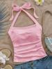 Импортный Сексуальный Короткий Топ С Открытой Спинкой Летний Стиль Для Пляжного Отдыха Топ-Кроп На Завязках Женская Одежда