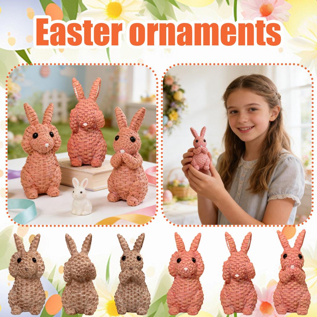 Rattan Bow Resin Ornament, Easter Bunny Decor, Rattan Effect Resin Bunny Statue, Easter Table Decoration Spring Indoor Home Decor