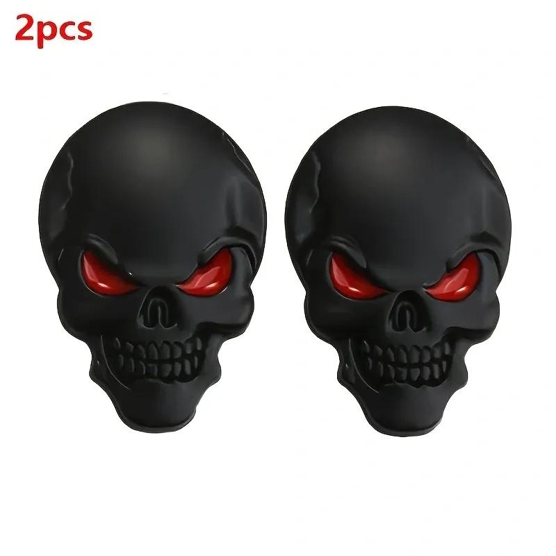 2PCS 3D Metal Skull Car Emblem - Pirate Skeleton Badge for Auto Body Rear Trunk, Buccaneer Sticker Decal Universal Fit