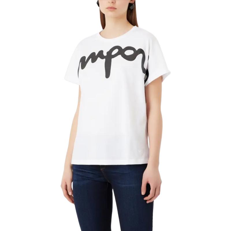Emporio Armani SS23 Хлопковая футболка с коротким рукавом и принтом с логотипом-буквой Женские топы Белый 3R2T7V-2JQ4Z-0100