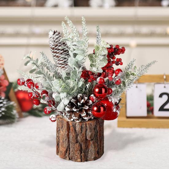 Маленькая искусственная рождественская елка с украшениями из сосновых шишек и ягод для дома, комнаты, зимы, дома, улицы, новогоднего украшения для вечеринки