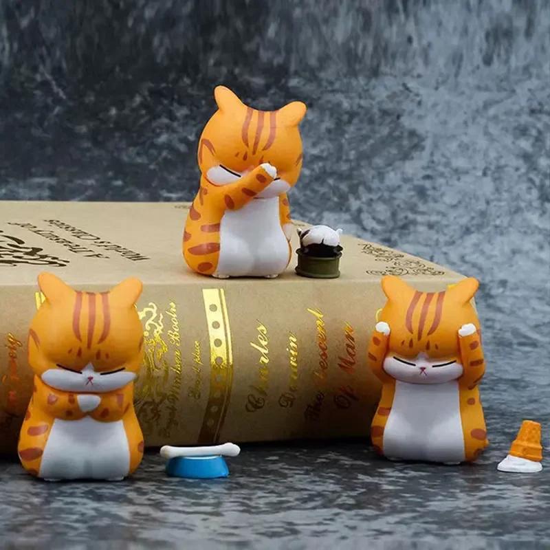 Кавайный Мини Мыслящий Кот Сюрприз-Бокс Фигурки Оранжевого Кота Украшения Таинственная Коробка Декор для Рабочего Стола Компьютера Игрушка Подарок на День Рождения Детей