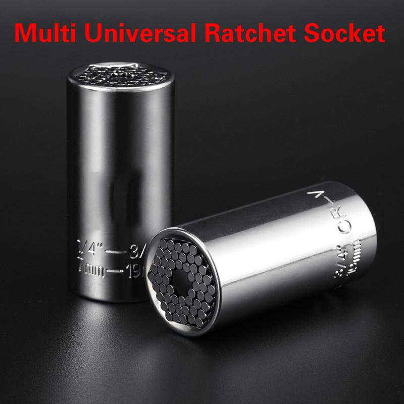 Multi Universal Ratchet Socket 7-19mm Power Drill Adapter Torque Wrench Head Set Sleeve Spanner Key G