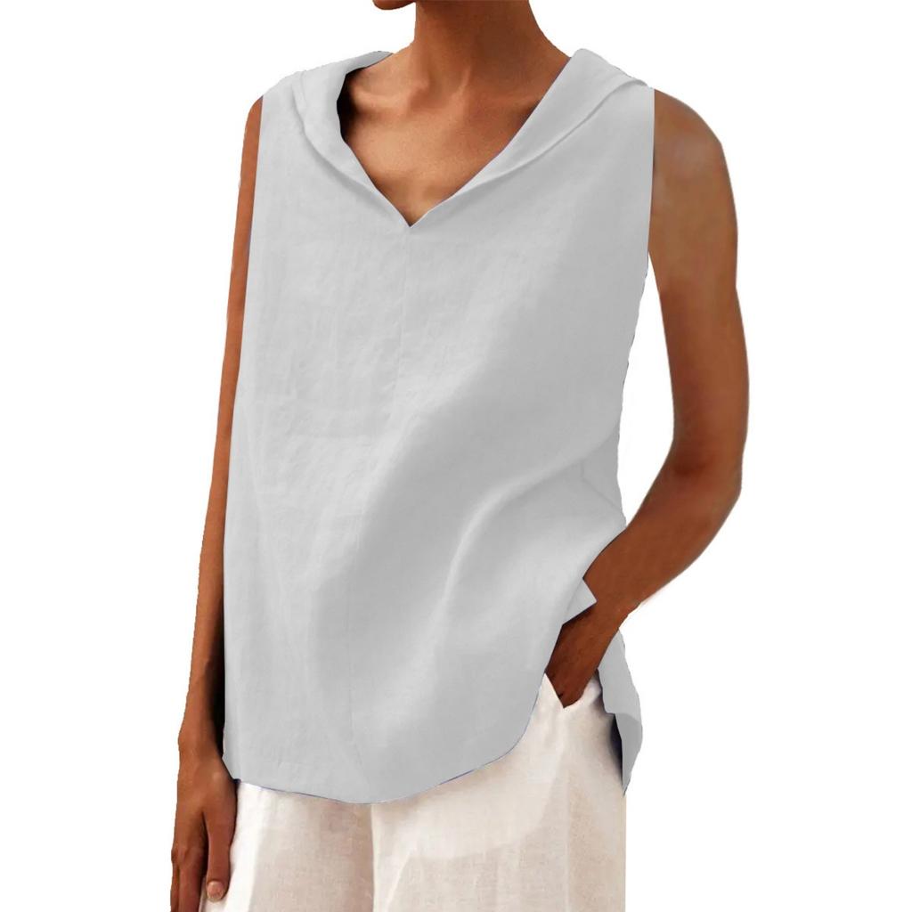 Женский однотонный жилет из хлопка и льна с V-образным вырезом и свободными лацканами без рукавов