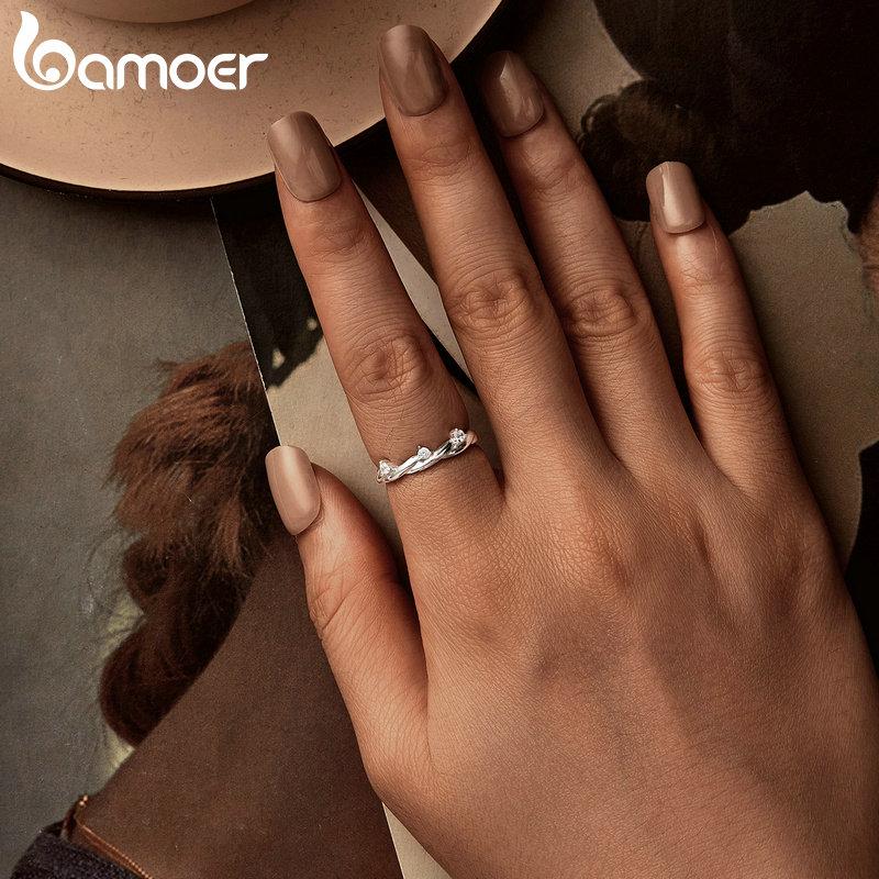 BAMOER 925 Sterling Silver Simple Twisted Ring Fashion Everyday Wear For Women Birthday Gifts Fine Jewelry