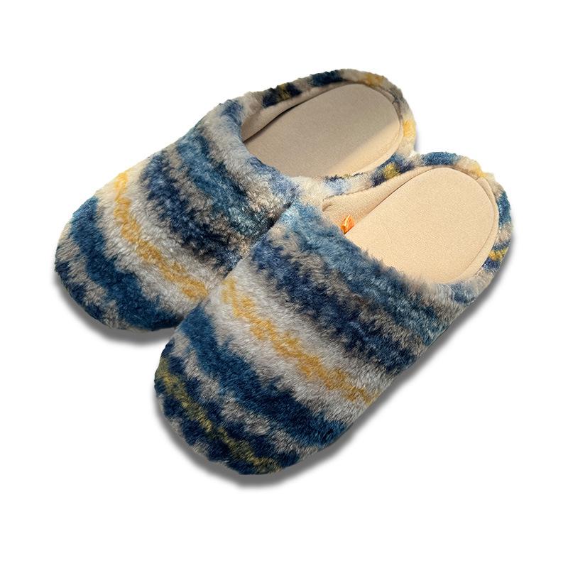 Women’s & Men’s Retro Plaid Cotton Slippers: Cozy, Plush, Thick Sole, Silent Warmth for Autumn/Winter Indoors.