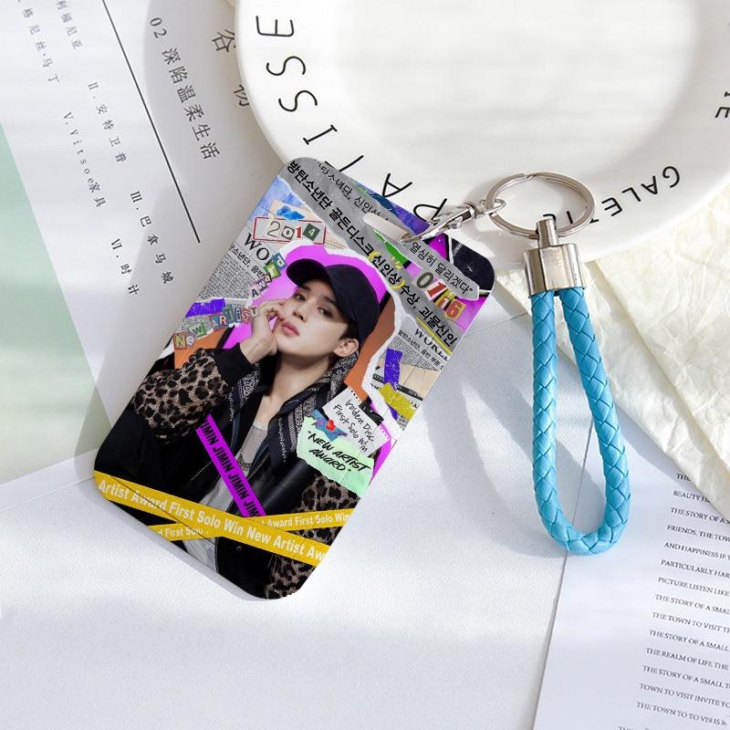 BTS Sliding Photocard Holder, Protective ID Badge Card Case with Braided Keychain Strap, Student Campus Bus Meal Card Protector Merch for ARMY