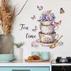 Exquisite Floral Coffee Cups Butterfly Kitchen Dining Room Home Background Beautification Wall Stickers