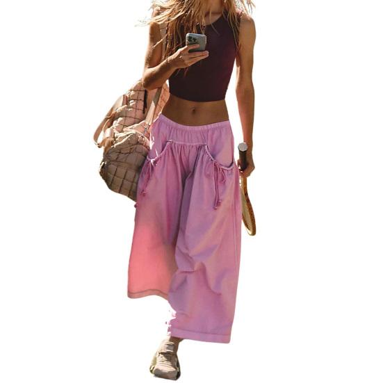 Женские летние брюки, свободные брюки с широкими штанинами, эластичный пояс, однотонные, свободного кроя, повседневные брюки для отдыха, повседневная одежда