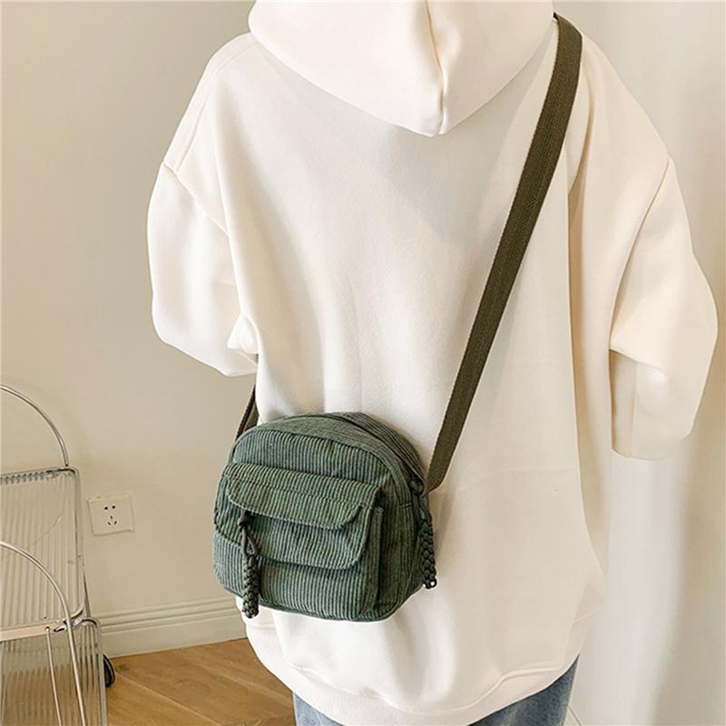 Versatile Crossbody Bag Fashionable Casual Small Square Bag Commuting Shoulder Bag Corduroy Unisex Trend