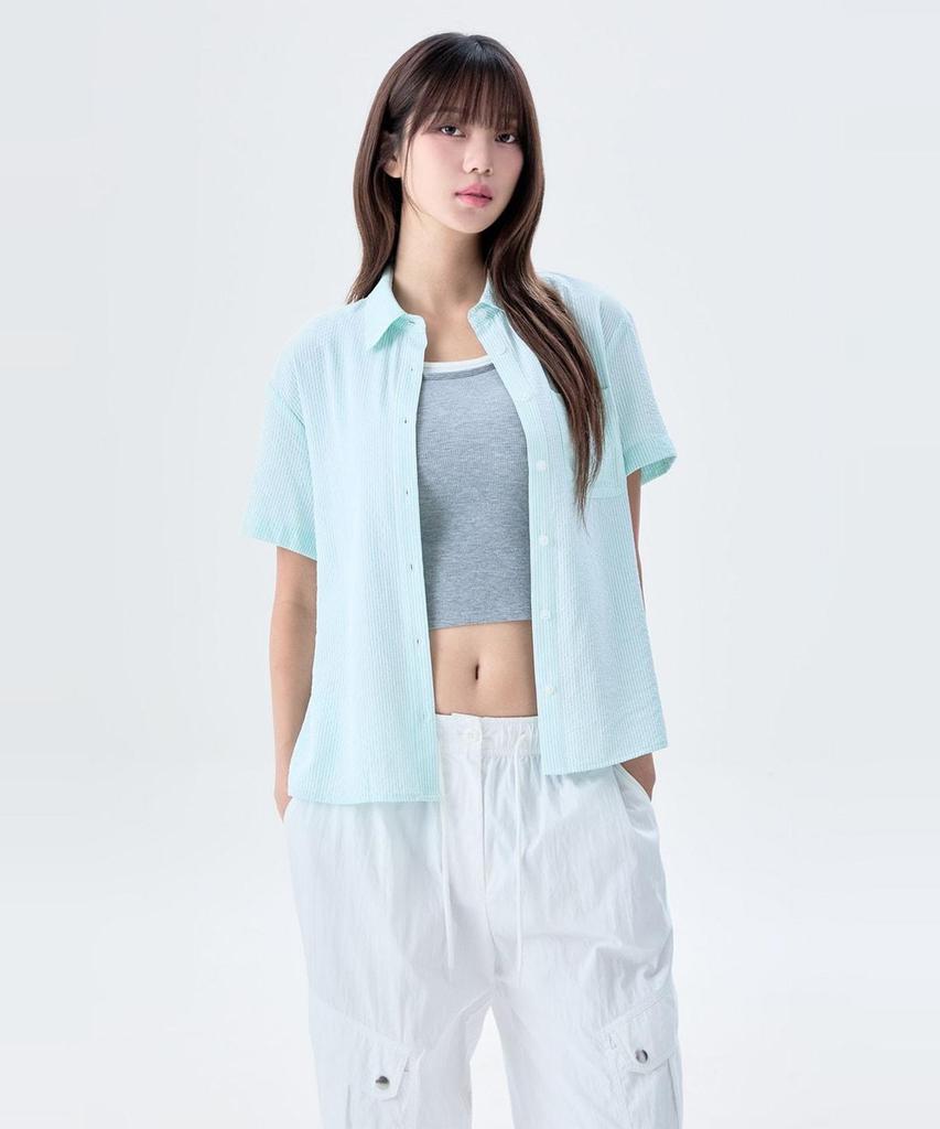 MIXXO Полосатая оверсайз рубашка с коротким рукавом_Miwyag7B01