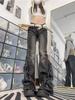 High Quality American Vintage Clothes Raw Edge Design Flared Jeans for Women Patchwork Low-rise Washed Denim Y2k Pants