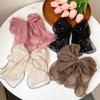Pearl Decor Bow Hair Clip Sweet Ponytail Holder Fairy Style Sheer Organza Spring Clip  Party