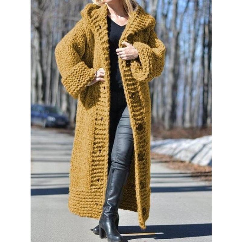 Women Knit Long Sleeve Warm Hooded Thick Cardigan Coat Winter Fashion Plus Size Knitted Sweater Ladies Long Coat Cloak Outwear