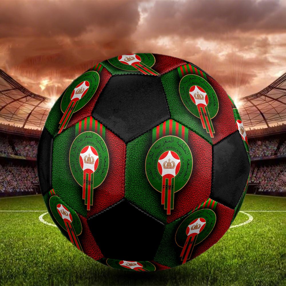 Футбольный мяч Morocco National FC, размер 5, разноцветный, подходит для всех возрастов, машинная строчка, материал ПВХ, соревновательного уровня, прочный и с высоким отскоком