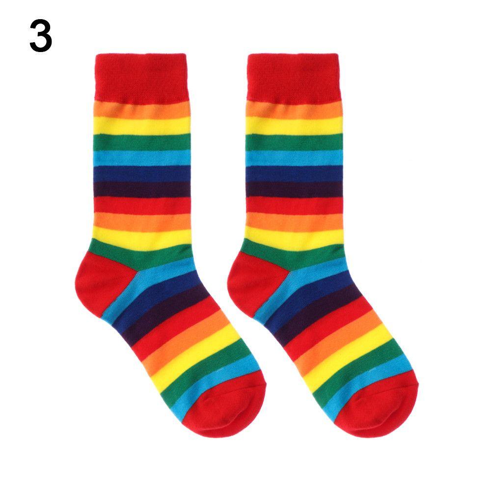 Street Skate Casual Sports Elasticity Sweat Retro Harajuku Long Sock Cotton Socks Rainbow Striped