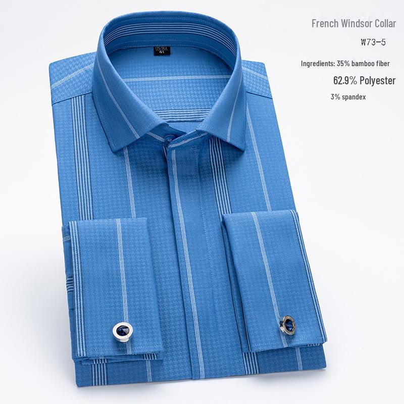 Мужская официальная белая рубашка с длинным рукавом, воротником-стойкой и французскими манжетами из бамбукового волокна