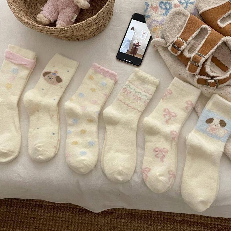 Thick Love Home Warmth Australian Velvet Floor Sleeping Socks Confinement Socks Puppy Cartoon Socks For Children