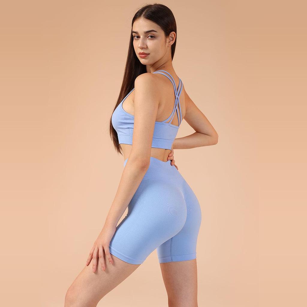 Женский бесшовный плиссированный комплект для йоги из двух частей: Завышенная талия, облегающий крой для фитнеса на открытом воздухе