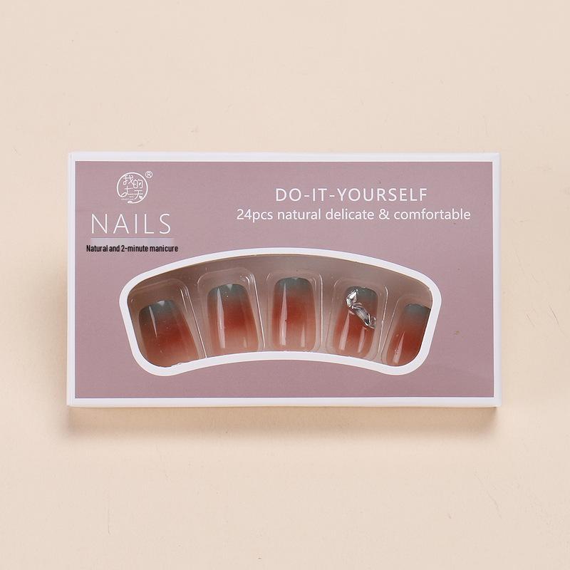 Осень/Зима Градиентный Нюдовый Французский Носимый Нейл-арт Стикеры - Съемные Накладные Ногти