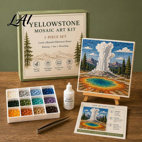 Handmade Desktop Ornaments DIY Sea Glass Mosaic Art Kit Ocean/Landscape Inspired Artwork Complete Making Tools with Colorful Pieces Craft