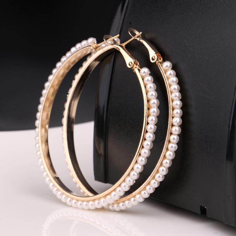 Gold & Silver Geometric Pearl Rice Bead Earrings - Trendy, Versatile, Retro E82