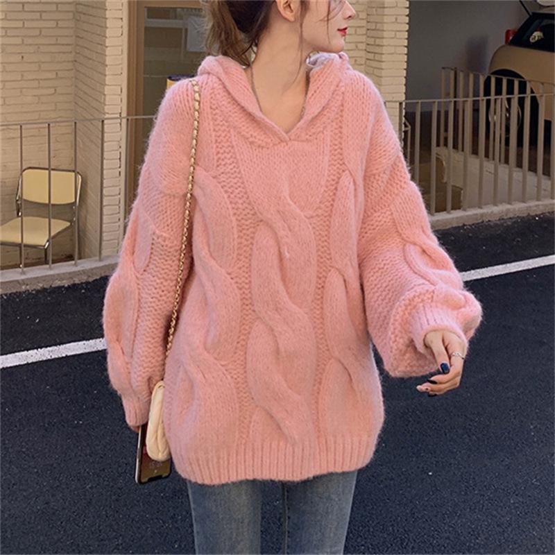Пуловер Женская свободная верхняя одежда Весенняя одежда Новый женский свитер с капюшоном на шнуровке с длинным рукавом