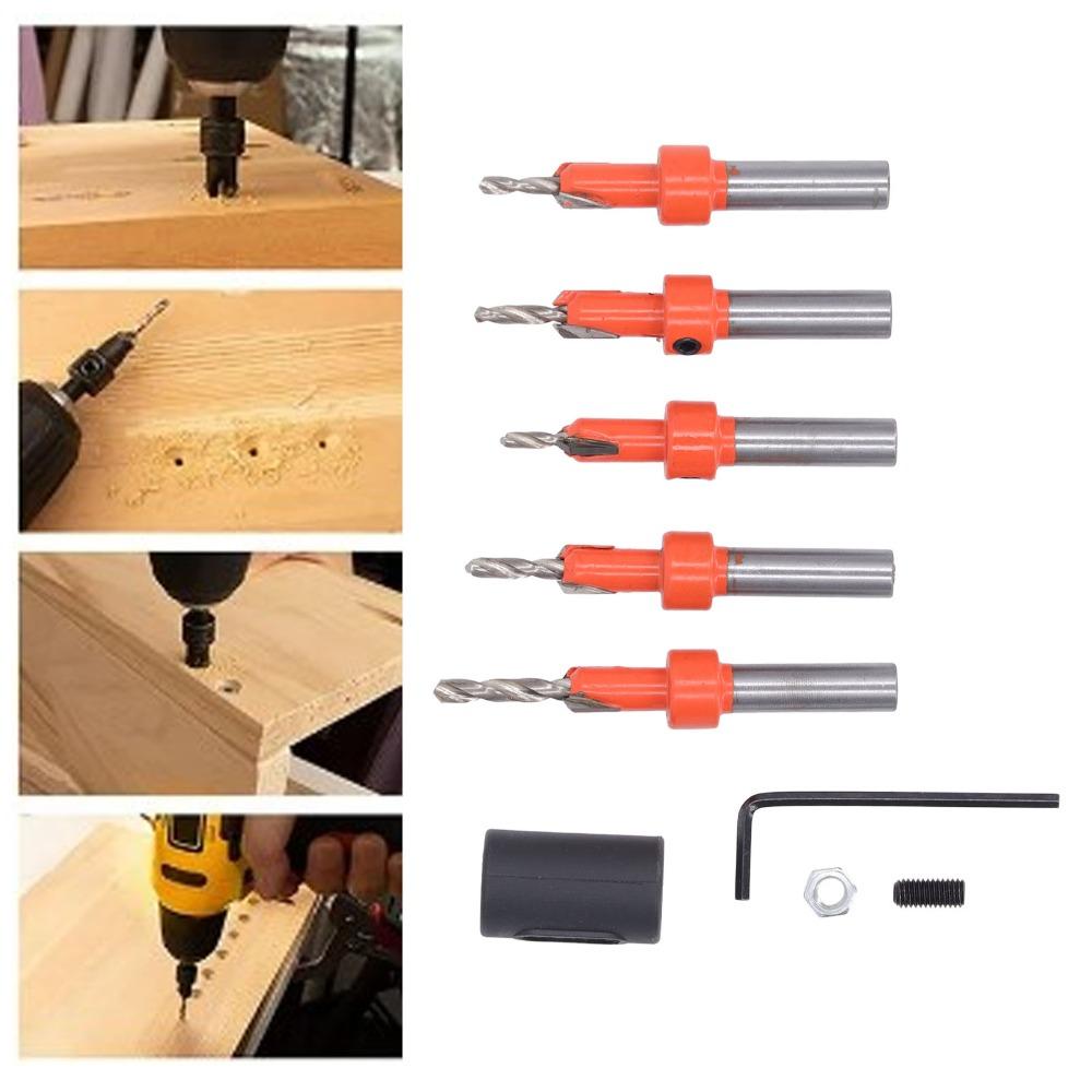 5pcs High Carbon Steel Countersink Drill Bit Set 8mm Shank Woodworking Drill Bit  For Woodworking