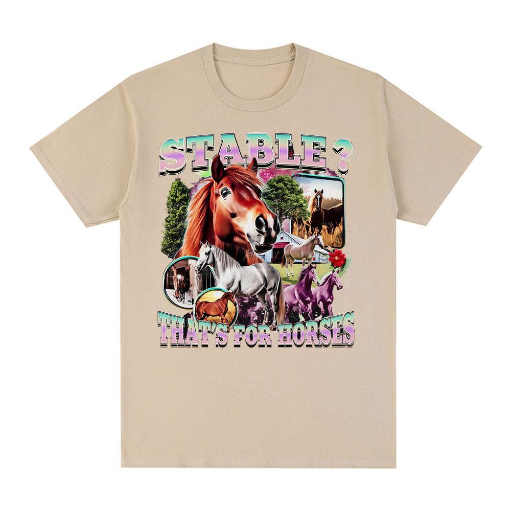 2026 New Funny horses Meme 100cotton Unisexs shirt Vintage ONeck Short Sleeve Harajuku Womens summer fashion oversized Tshirt