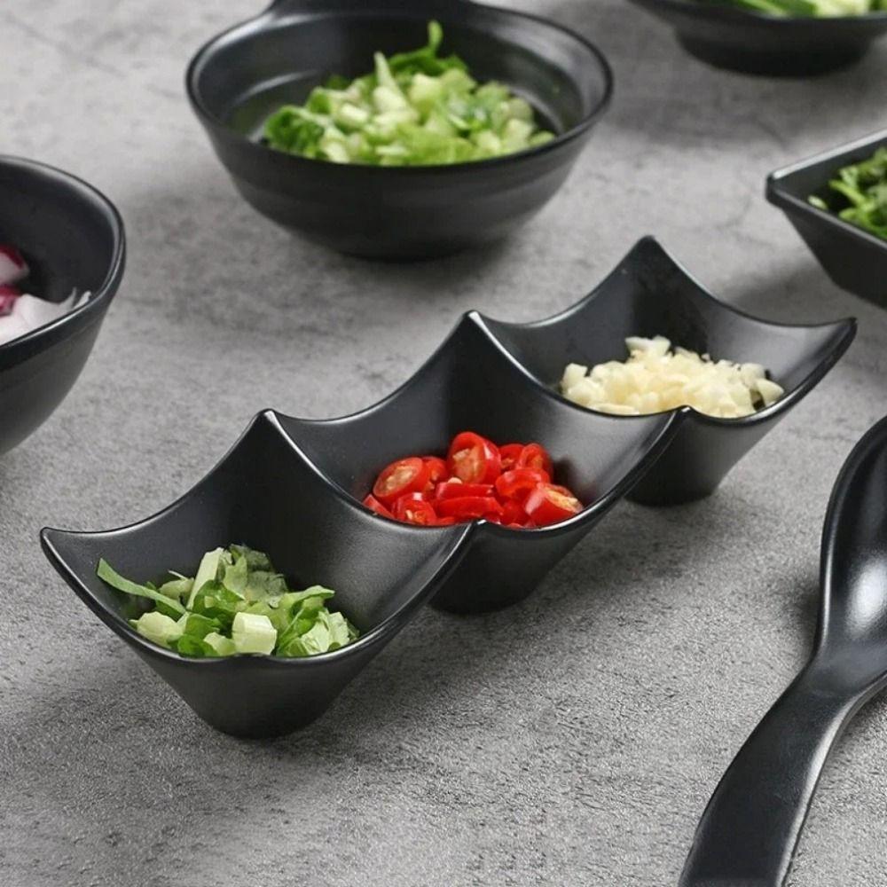 Black Melamine Sauce Dishes Multi-grid Hot Pot Dipping Dish Fruit Plate Snack Plate Home