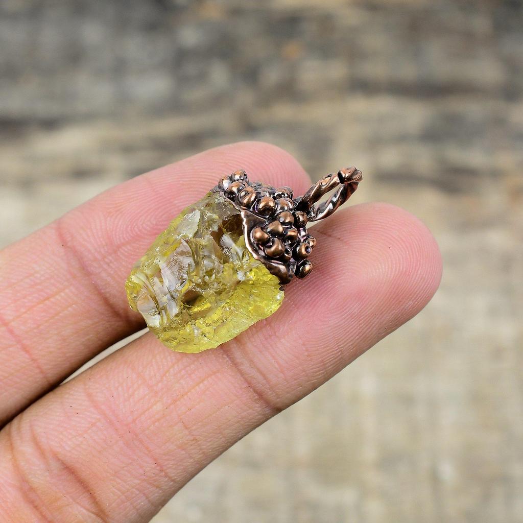 Lemon Quartz Rough Pendant Electroformed Copper Pendant Handmade Electroformed Jewelry Genuine Gemstone Pendant Copper Jewelry Gift For Him