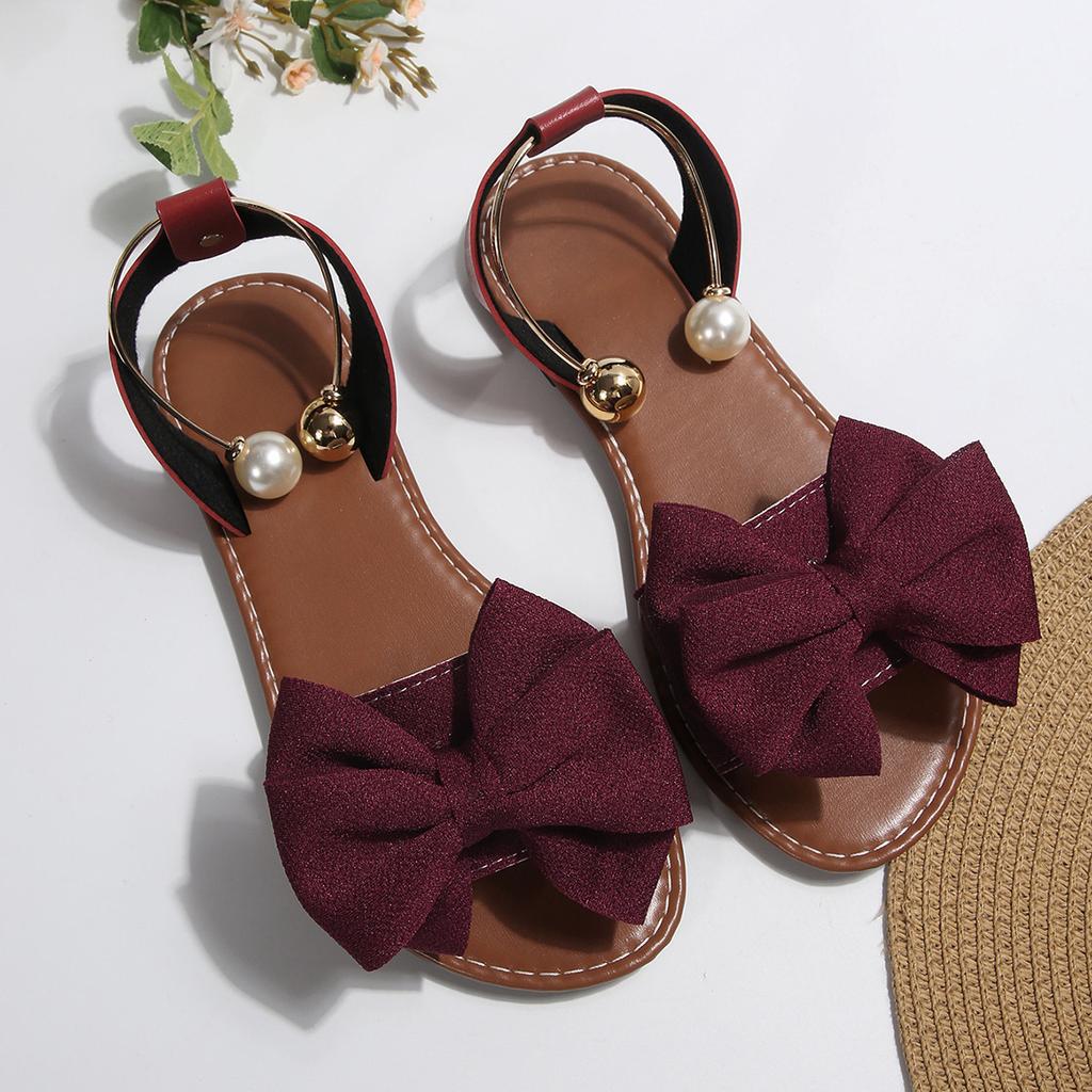 Летняя Модная Обувь на Плоской Подошве с Бантом Спереди Большого Размера, для Женщин Для Ношения На Улице, для Пляжного Отдыха и Повседневной Носки