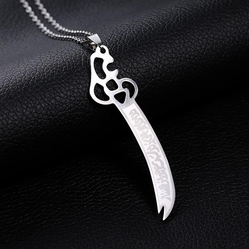 Sword Muslim Islam Knife Pendant Necklace Stainless Steel Arabic For Men Women Religious Jewlery