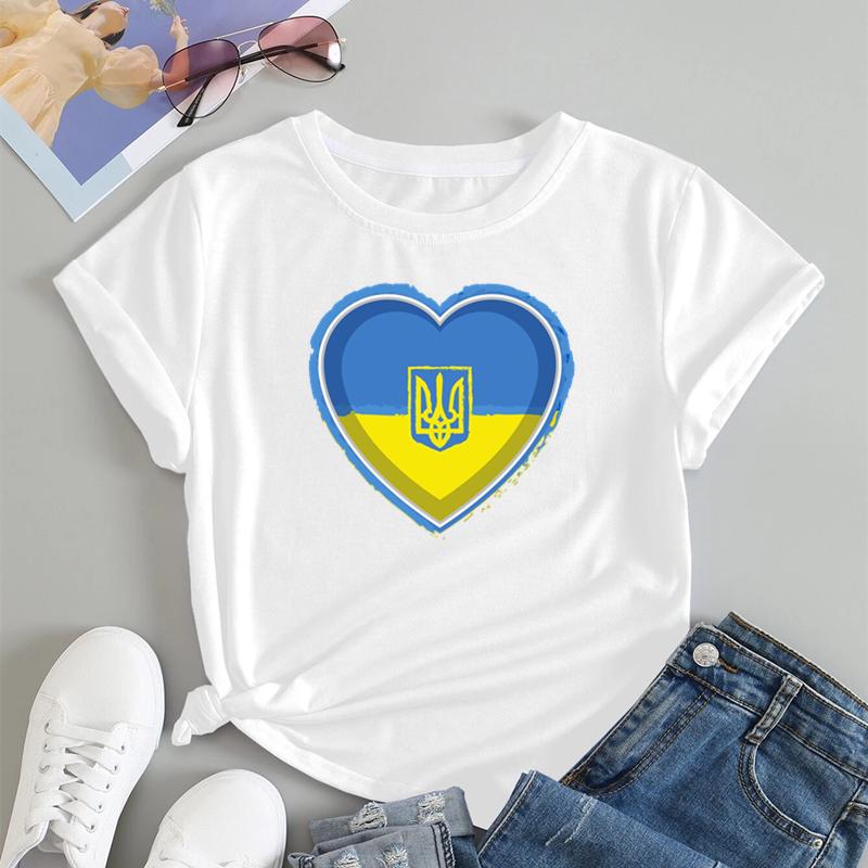 Футболка с принтом «Украина любовь», женская футболка, повседневная летняя одежда 2022, модная футболка с короткими рукавами и желтым сердцем