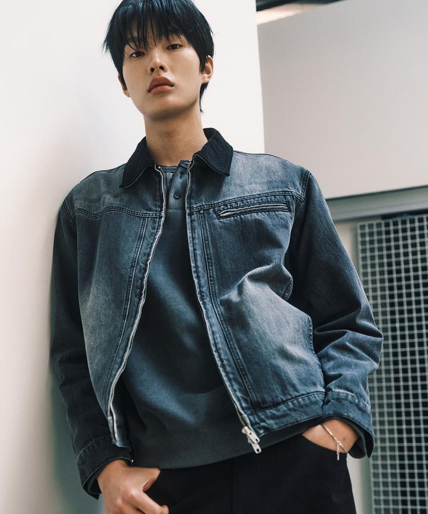 MINDBRIDGE 100% Cotton Collar Contrast Gray Denim Trucker Jacket