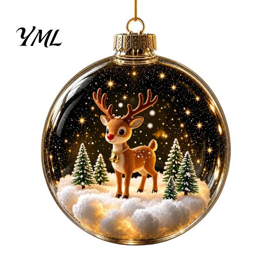 Hanging Christmas Garland Decorations Glowing Decorative Ball, Lighted Ornament with Festive Scene, LED Battery Operated Night Light Ornaments