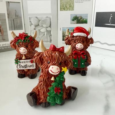 Yousheng 3 шт. Фигурки шотландской коровы Рождественский декор Полимерная статуэтка теленка животного для дома сада офиса Деревенское фермерское настольное украшение