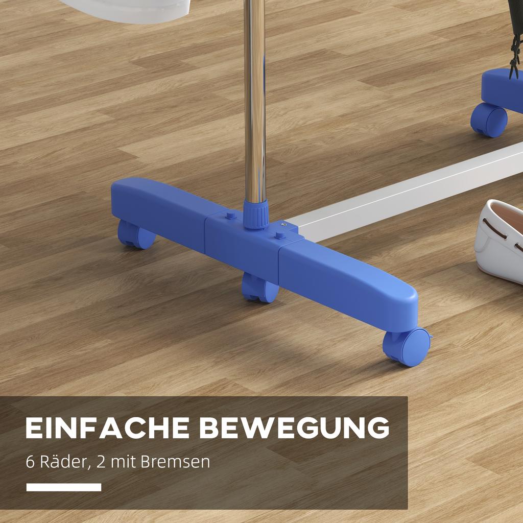 Four-Shelf Collapsing Clothes Horse, With Side Arms and Wheels - Blue