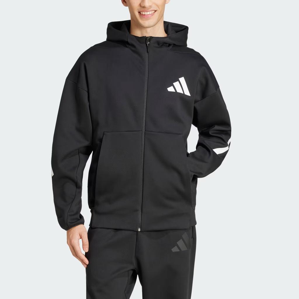 Adidas Sportswear Z.N.E. FW24 Logo Design Fashion Minimalist Hooded Long Sleeve Jacket Men Jacket Black JD5984