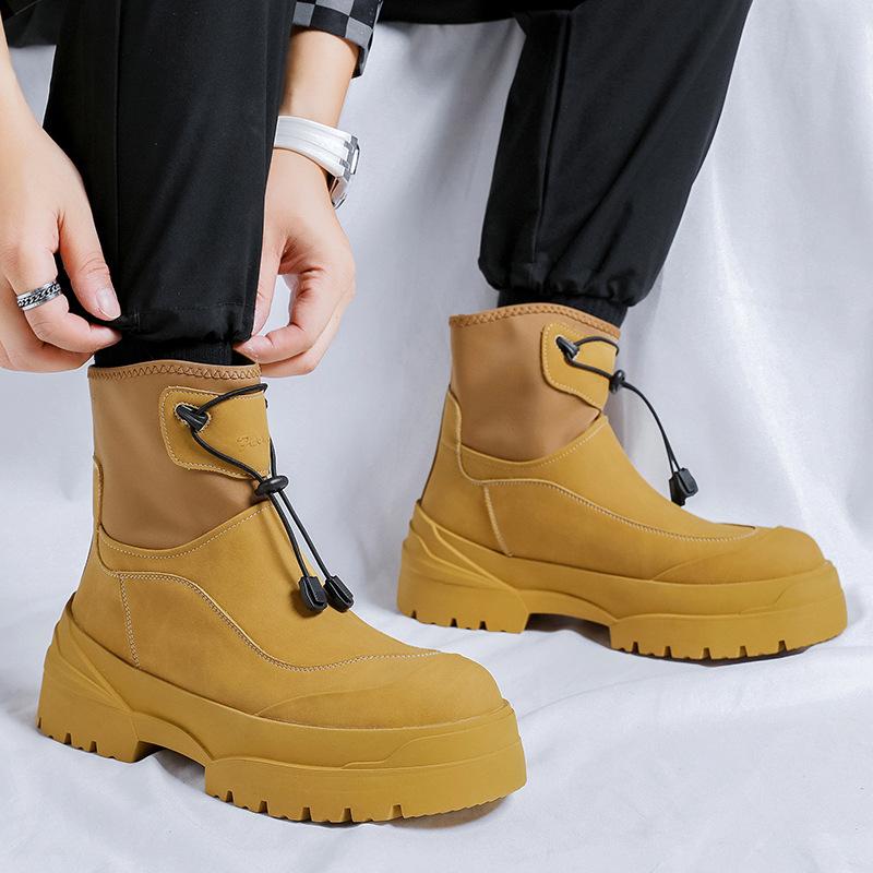 Мужская мода сцена ночной клуб платформа ботинки черно-белые туфли из натуральной кожи ковбойские рабочие пустынные ботинки дизайнерские ботильоны мужские