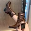 High Heels Ankle Boots Sexy Pointed Toe Leather Shoes 2025 Trend Winter Designer New Fashion Punk Gladiator Chunky Botas Mujer