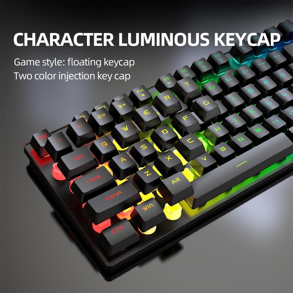 Wireless Gaming Keyboard And Mouse Combo With Mouse Pad, LED Backlit Rechargeable Battery Mechanical Ergonomic Feel 7 Color Backlit Mute Mice