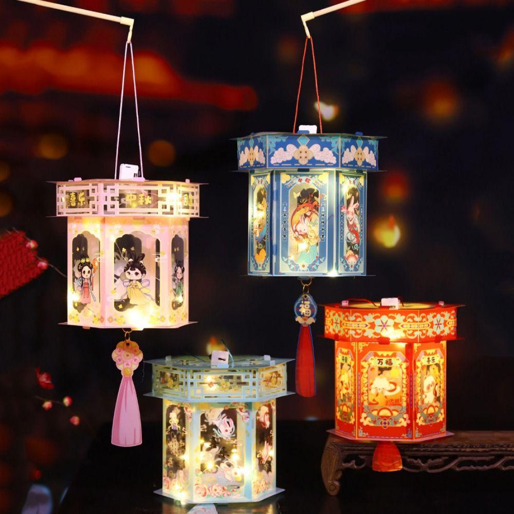 Китайский стиль середины осени светящиеся фонарики водонепроницаемый мультфильм портативный фонарь DIY ПВХ светодиодный светящийся фонарь