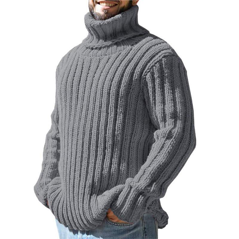 High-neck Sweater Men's Solid Color Slim-fit Knitted Top 2025 Autumn New Style