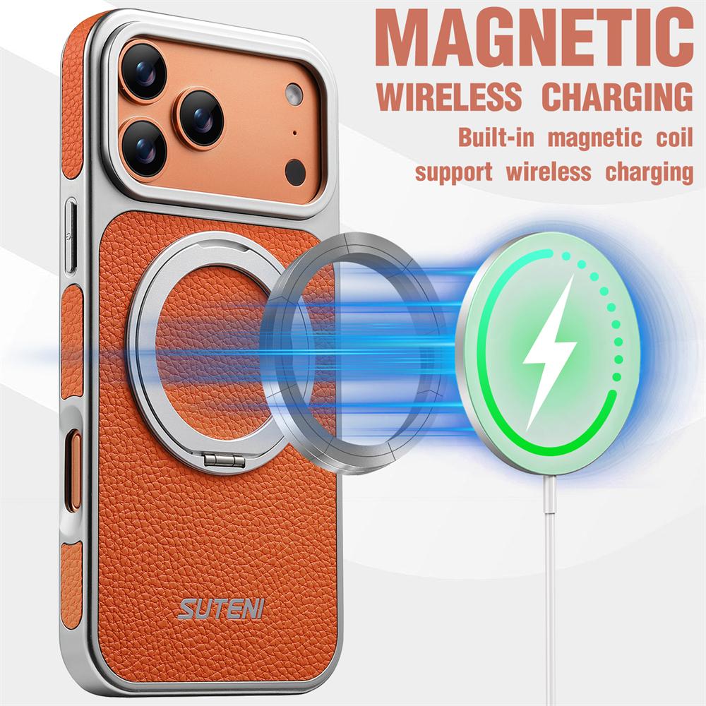Магнитное кольцо-подставка Текстура личи Для чехла Magsafe для iPhone 17 16 15 14 13 Pro Max Покрытие Беспроводная зарядка Чехол
