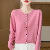Wholesale Korean Color Button Cropped Round Neck Sweater Women Spring Autumn Versatile Knit